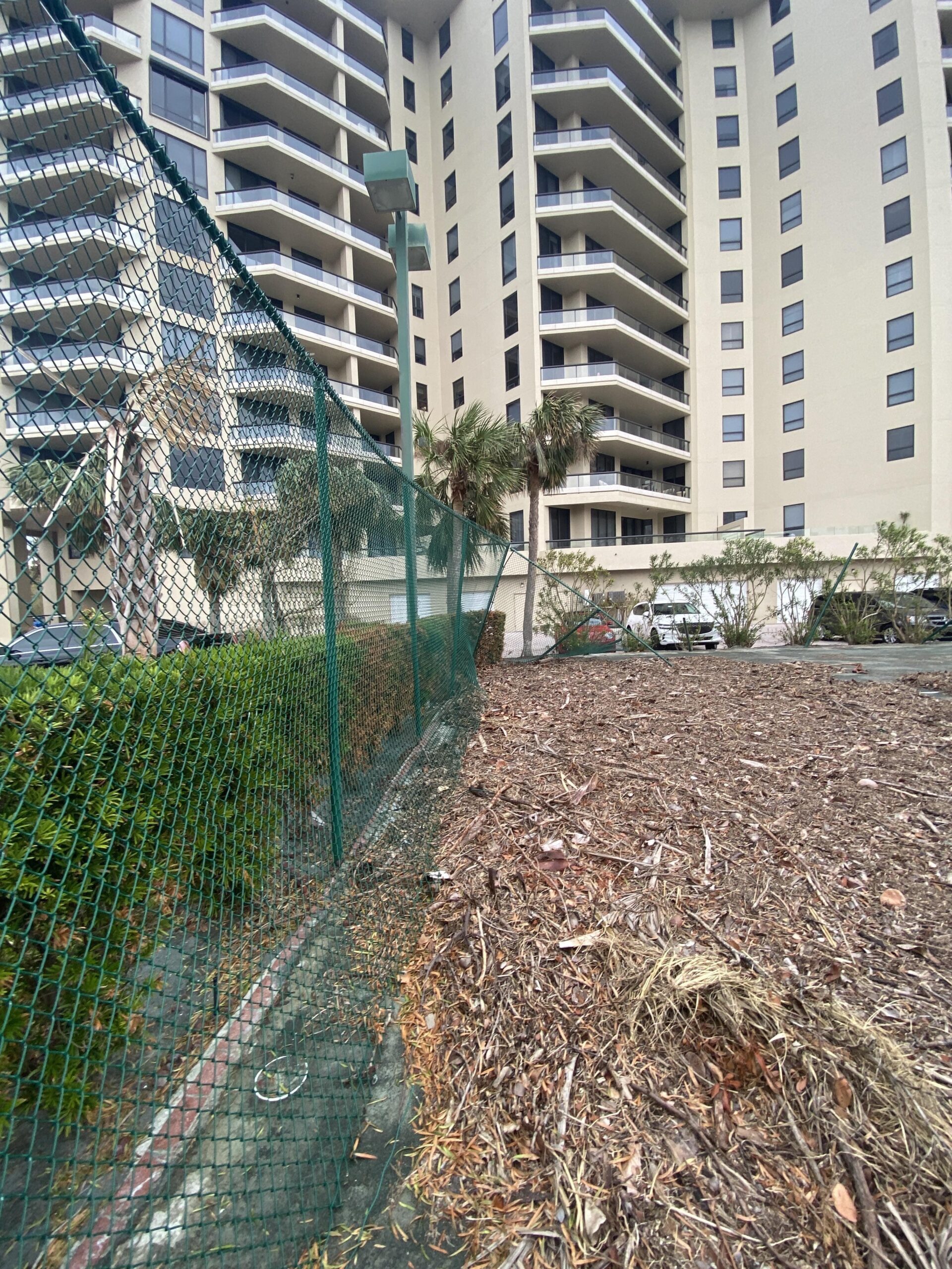 Hurricane storm damage at The Water Club high-rise condo on Longboat Key